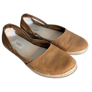 UGG Tippie Flats Espadrilles Slip On Tan Suede Nubuck Fleece Heel Authentic 5.5